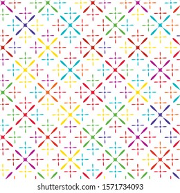 Seamless vector pattern with colorful fun figures on white background. Fabric or wrapping paper minimalistic design.