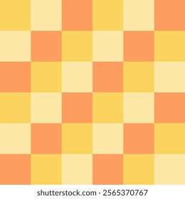 Seamless vector pattern with colorful geometric squares. Creates a bright mosaic texture for modern wallpaper designs. Orange-yellow grid. Again, fabric pattern.