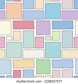 Seamless vector pattern. Colorful geometrical hand drawn background with rectangles, squares. Simple print for background, wallpaper, packaging, wrapping, fabric.
