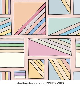 Seamless vector pattern. Colorful geometrical hand drawn background with rectangles, squares. Simple print for background, wallpaper, packaging, wrapping, fabric.