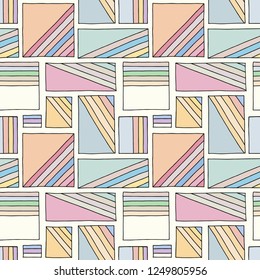Seamless vector pattern. Colorful geometrical hand drawn background with rectangles, squares. Simple print for background, wallpaper, packaging, wrapping, fabric.