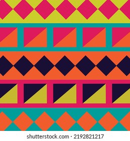 Seamless vector pattern colorful geometrical background with hand drawn little decorative elements.Simple design. Graphic vector illustration. Template for wrapping, background, wallpaper, wayuu etnic