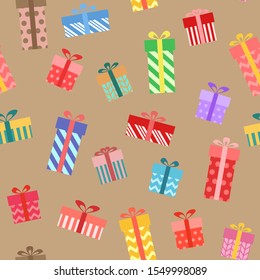 Seamless vector pattern from colorful gift boxes