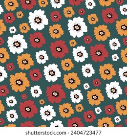 Patrón vectorial sin foco con coloridas flores de margarita. Los años 70 de Groovy están decorados con flores de margarita. Textura hippy para papel envolvente, superficie