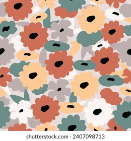 Seamless vector pattern with colorful groovy daisy flowers. Groovy 70s seamless patterns with daisy flowers. Hippy texture for wrapping paper, surface