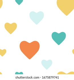 Diseño vectorial sin inconvenientes con corazones coloridos. Patrón vectorial de tejido, fondos de pantalla, impresiones, tarjetas y carteles. Antecedentes vectoriales con corazones para la boda y el día de San Valentín