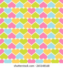 Seamless vector pattern with colorful hearts. For cards, invitations, wedding or baby shower albums, backgrounds, arts and scrapbooks. 