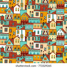 Seamless vector pattern with colorful houses