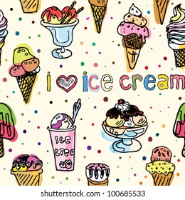 Seamless vector pattern of colorful ice creams