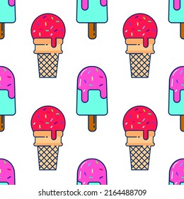 Seamless vector pattern with colorful ice cream and circles. For cards, invitations, wedding or baby shower albums, backgrounds, arts and scrapbooks. EPS