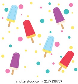 Seamless vector pattern with colorful ice cream and circles. For cards, invitations, wedding or baby shower albums, backgrounds, arts and scrapbooks.