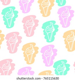 Seamless vector pattern with colorful ice cream. For cards, invitations, wedding or baby shower albums, backgrounds, arts and scrapbooks. Vector illustration