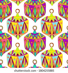 Seamless vector pattern colorful illustration of abstract Christmas decoration. Festive bright design. The design is perfect for packaging, backgrounds, textiles, decorations