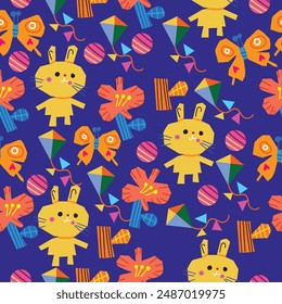 Seamless vector pattern, colorful kids design for backgrounds and banners