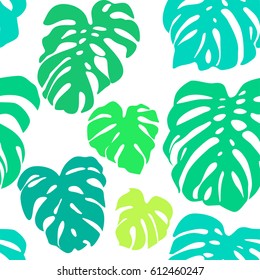 Seamless vector pattern of colorful leaves Monstera. Exotic tropical repeat ornament