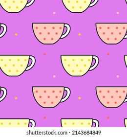 Seamless vector pattern with colorful line cups on purple background. Modern vector design for fabric and paper, surface textures.