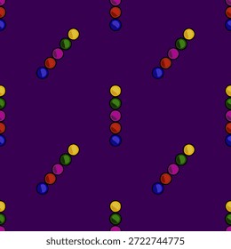 Seamless vector pattern of colorful Mardi Gras beads arranged in diagonal and vertical lines against a deep purple background.