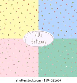 Seamless vector pattern with colorful medical pills .Multicolored backgrounds and pills for packaging and wrapping paper.