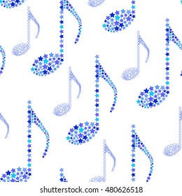 Seamless vector pattern with colorful mosaic music notes. Abstract background with symbols made of stars. 