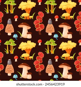 Seamless vector pattern with colorful mushrooms