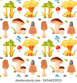 Seamless vector pattern with colorful mushrooms