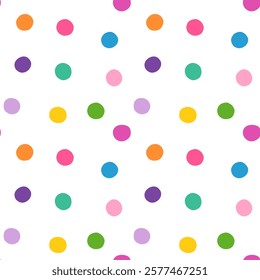 Seamless vector pattern with colorful painted polka dots, Multi colored rounded spots for birthday graphic design