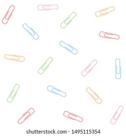 Seamless vector pattern. Colorful paper clips. School supplies.
