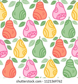 Seamless vector pattern with colorful pears.