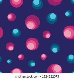 Seamless vector pattern with colorful peas. Geometric circle shapes. Abstract dot background. Trendy dark blue backdrop. Cotton Fabric for Sewing, Patchwork, Print Design,Tissue, textile Cloth Fabric.