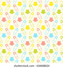 Seamless vector pattern with colorful pins (stickpins) and owl. For cards, invitations, wedding or baby shower albums, backgrounds, arts and scrapbooks.