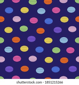 Seamless vector pattern with colorful polka dots. Abstract striped ovals background
