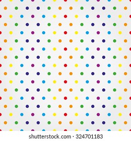 Seamless vector pattern with colorful polka dots on white background. Vector illustration.
