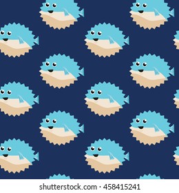 Seamless vector pattern with colorful puffer fish
