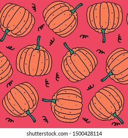 Seamless vector pattern with colorful pumpkins. Halloween background.