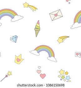 Seamless Vector Pattern with colorful rainbows. Vector background