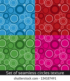 Seamless vector pattern with colorful rings and circles. Texture of bubbles. Abstract set, collection.