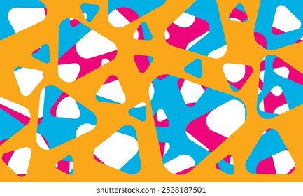 Seamless vector pattern, with colorful rounded triangles on abstract background.