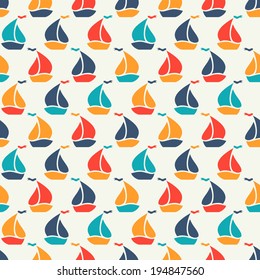 Seamless vector pattern of colorful sailboat shape. Sailing background.