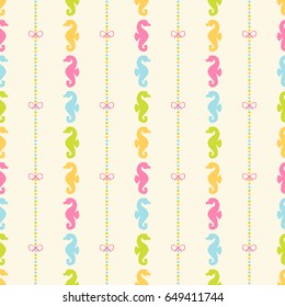 Seamless vector pattern with colorful seahorse and stripes. Best Choice for cards, invitations, printing, party packs, blog backgrounds, paper craft, party invitations, scrapbooking.