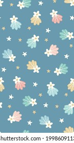 Seamless Vector Pattern With Colorful Seashells, Flowers And Stars. Summer Time Pattern. Nursery Vacation Illustration. Marine Pattern. Pastel Seashells Illustration. Minimalistic Pattern For Kids. 