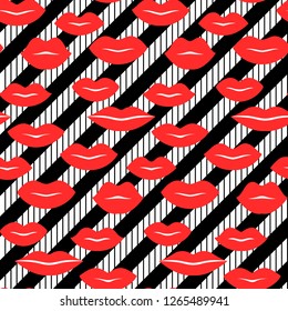 Seamless vector pattern, colorful sexy lips. Repeats texture of textile, wall, fabric, gift paper. Concept for Valentines Day