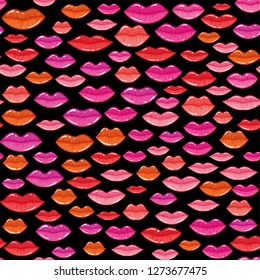 Seamless vector pattern, colorful sexy lips. Repeats texture of textile, wall, fabric, gift paper. Concept for Valentines Day