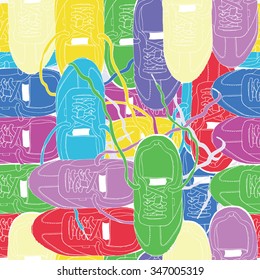 Seamless vector pattern with colorful sneakers and laces