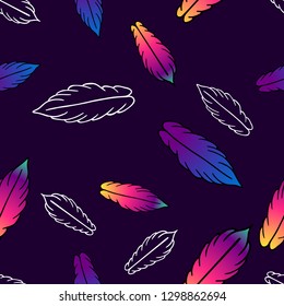 seamless vector pattern with colorful stylized feathers