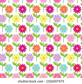 seamless vector pattern of colorful stylized daisy flowers
