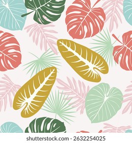 Patrón de Vector sin fisuras de hojas tropicales coloridas.