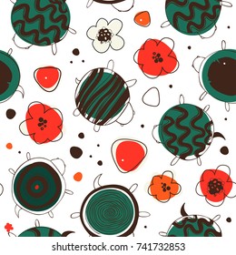 Seamless vector pattern with colorful turtles, tortoises, terrapins. Decorative background, funny texture