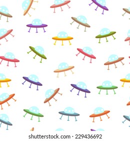 Seamless vector pattern with colorful UFO