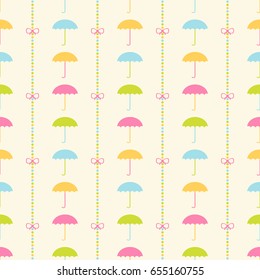 Seamless vector pattern with colorful umbrella and stripes. Best Choice for cards, invitations, printing, party packs, blog backgrounds, paper craft, party invitations, scrapbooking.