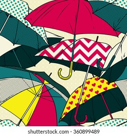 Seamless vector pattern with colorful umbrellas